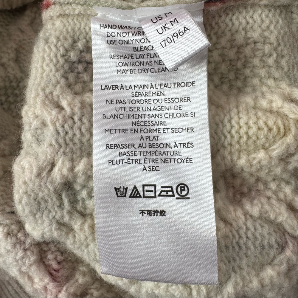 Anthropologie Catch of the Day Lambswool Cable Knit Sweater V-neck Birds Medium - Picture 8 of 10